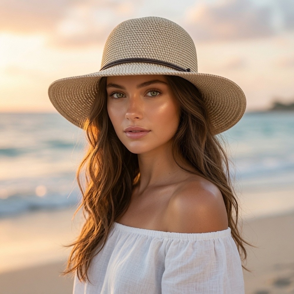 Solar Escape Womens Tan Paper Straw Floppy Sun Hat Wide Brim One Size Brown Cord